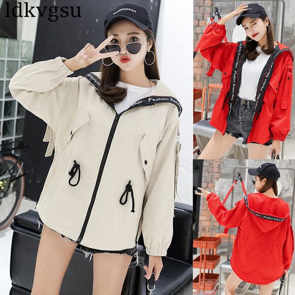 

2019 new spring korean windbreaker coat female autumn winter jackets women bf harajuku plus cotton hooded parkas outerwear v170, Tan;black