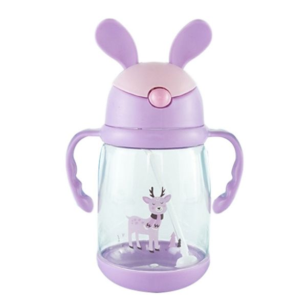

new kids children's cartoon rabbit ears with handle drinking straw learning cup 550ml bpa free