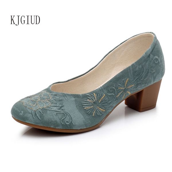 

2019 spring and autumn new ladies with single shoes female national wind embroidered cloth shoes casual tendon shoes high heels, Black