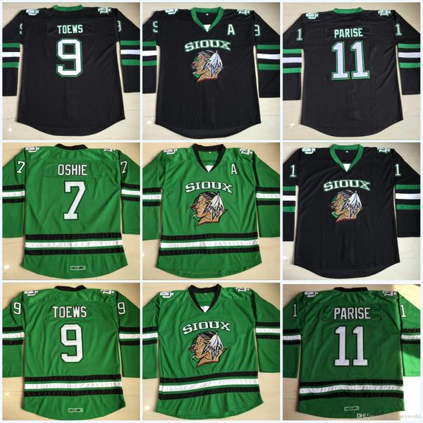 

Womens North Dakota Fighting Sioux Hockey Jersey #9 Jonathan Toews #7 TJ Oshie #11 Zach Parise blank Green University Jerseys