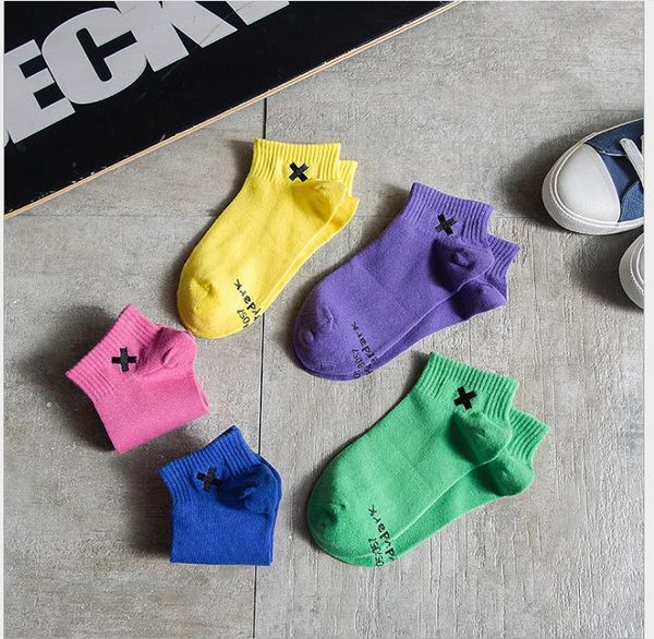 

bright socks, embroidery, x-letter sports cotton socks for couples, Black