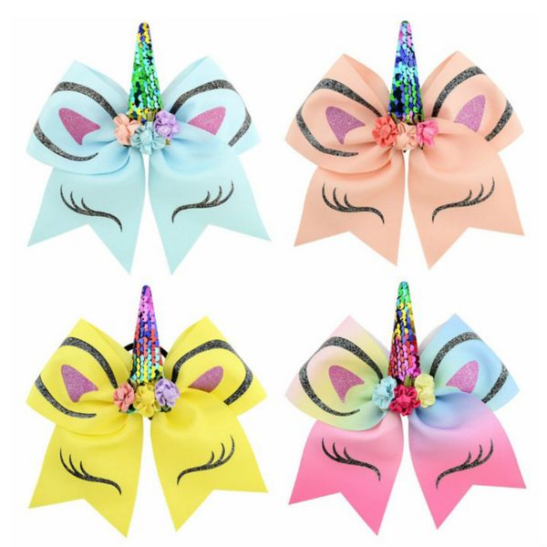 

2020 luxury дети hairbands мода горячие продажи unicorn волос клип дизайнер horns бронзировать флип блестки bow волос accessoriesv лучшие ка, Slivery;white