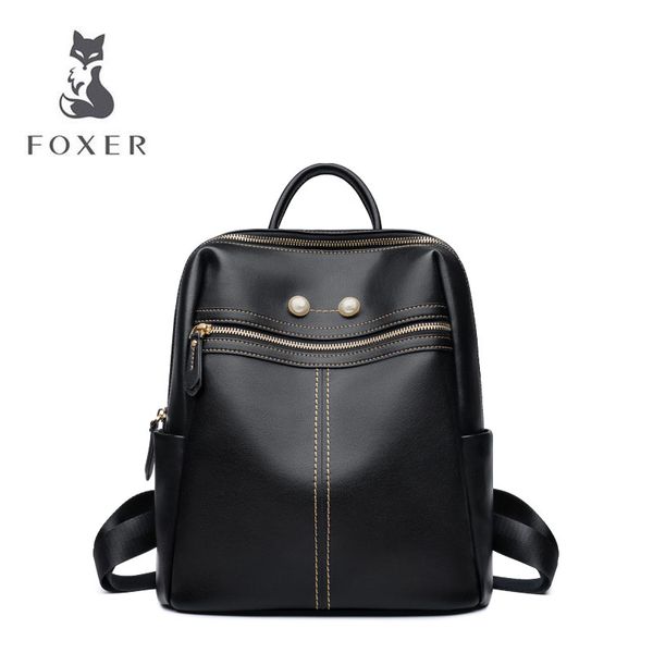 

foxer 2019 new women leather bag designer leather women backpack casual fashion big capacity backpack