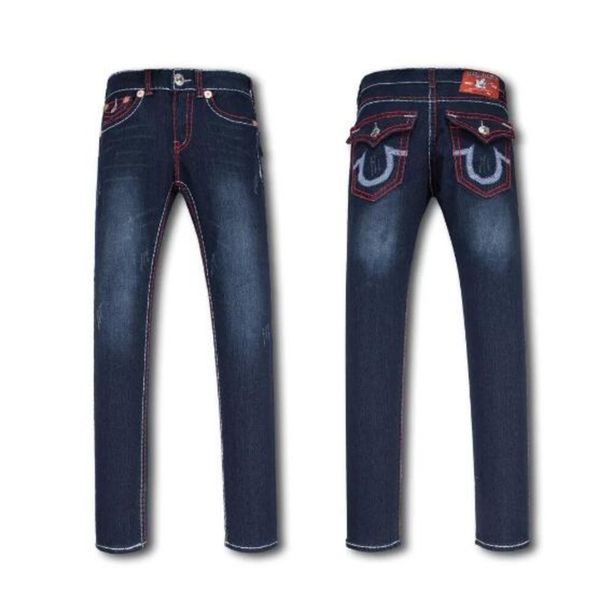 

мужские дизайнерские мужчины демин истинная религия дизайнеры мода джинсы прямые длинные брюки тр, Blue