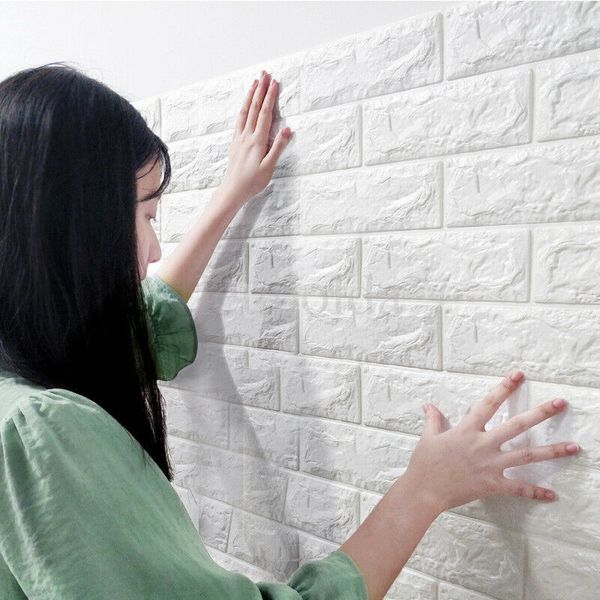 

70*77cm waterproof 3d wall sticker brick stone diy pe foam panel home room kitchen decor