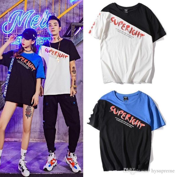 

tide brand summer new lover mosaic high street personality printing loose t-shirts men women short sleeved cotton t-shirts, White;black