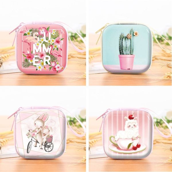 

tinplate square earphone line doll bag storage box cartoon doll coin purse children coin storage bag, White