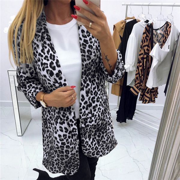 

2019 new women's basic jacket women long sleeve blazer printfront cardigan suit jacket work office knit blazer, Black;brown