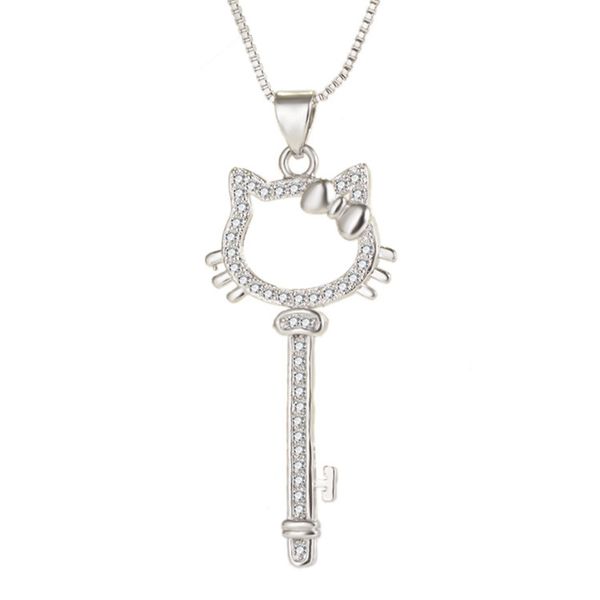 

tisvina sweet & lovely kitty cat key pendant necklaces for women jewelry long sweater chain necklace for student girl fashion, Silver