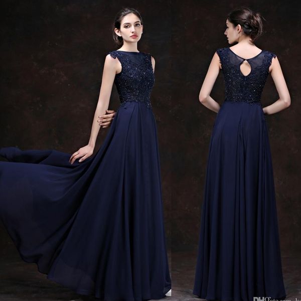 Moderno azul chiffon renda banquete anfitrião anual vestidos de reunião feminina seção longa magro vestidos de noite formais hy1615