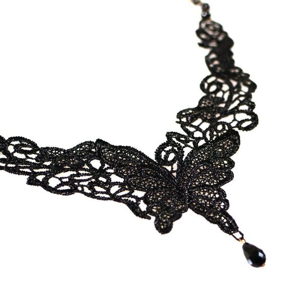 

oumuli figure] new style women's fashion butterfly lace necklace short korean-style simple necklace, Black