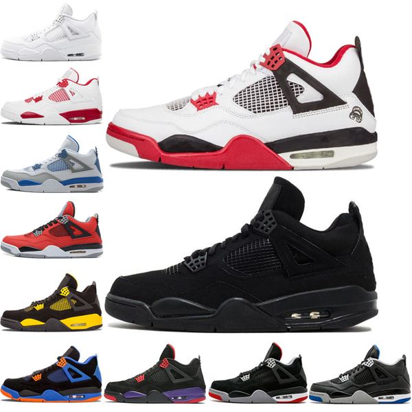 

Mens 4s Black Cat Fire Red Basketball Shoes 4 Pure Money CAVS Military Blue Green Glow bred Raptors Alternate Fashion Sneakers Sports Shoes