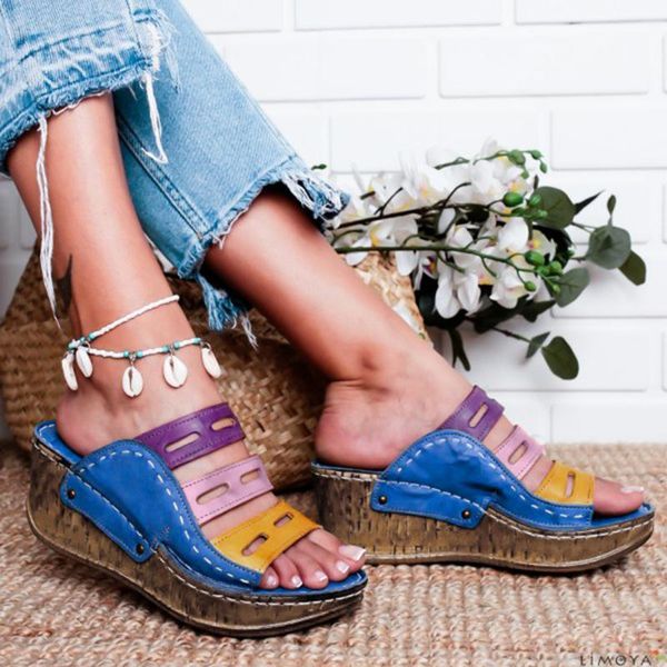 

summer wedges shoes for women mixed color slip on shoes sandals open toe casual slipper beach women summer sandals 2020, Black