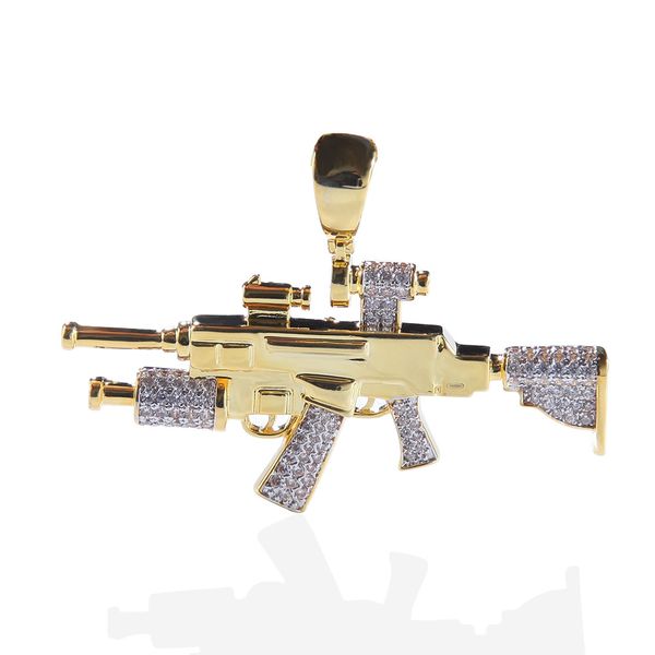 Fashion- Mens Bling Cúbico Zircônia Sniper Rifle Pingente Cadeia Colar Designer Luxo Completo Diamante Hip Hop Hop Hop Jóias Presentes Para Caras