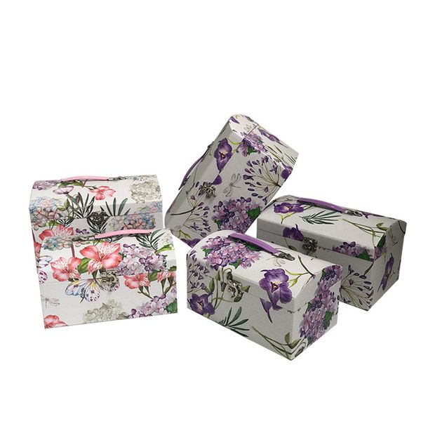 

w7167-european-style printed gift box, flower box, flower three-piece suitcase, hand gift box