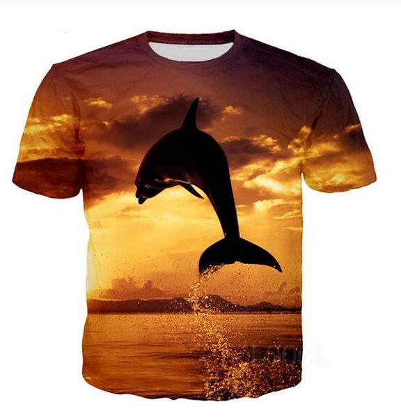 

new fashion mens / womans dolphin shirt summer style funny 3d print casual t-shirt plus size t0104, White;black