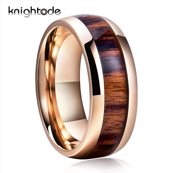 

rose gold tungsten wedding band ring 8mm for men women engagement band ring koa wood inlay dome band high polishing comfort fit, Silver