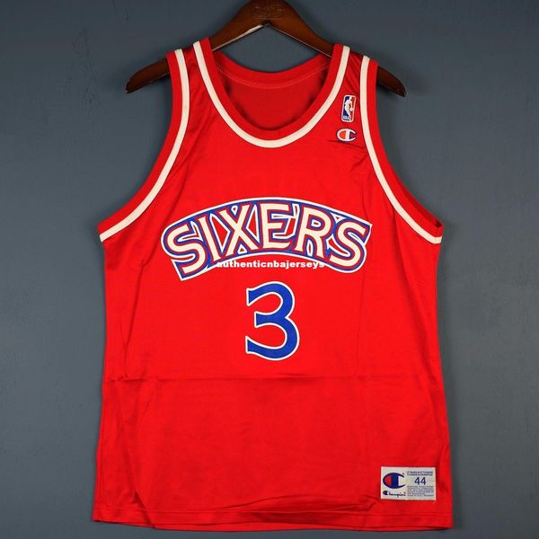 

allen iverson #3 champion sewn wholesale jersey red mens vest size xs-6xl 100% stitched basketball jerseys ncaa, Black;blue