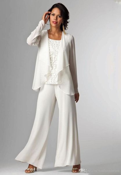 

chiffon mothers of the bride suits plus size pants scoop neckline long sleeves ruffles three pieces mother of the bride dresses gowns, Black;red