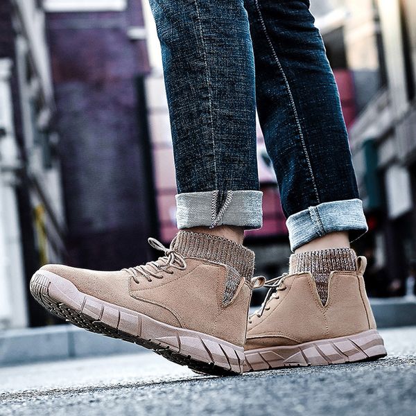 

men casual winter boots outdoor tube wear non-slip lace-up tooling wild breathable boot men work safety boot #xm3, Black