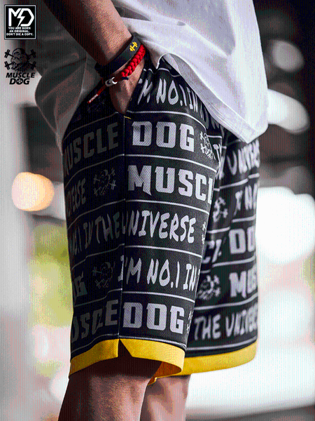 

muscle dog alphabet label loose casual thin breathable quick dry exercise fitness training five minutes shorts man, White;black