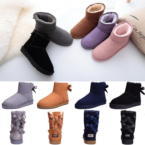 

2019 bailey bow wgg australia womens winter snow boots bowknot womens ankle mini short tall knee ribbons bowtie designer shoes, Black