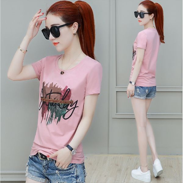 

short-sleeved summer clothes 2019 all-match half-sleeved printed loose short-sleeved women's summer t-shirt clothes 2019 women's a, White