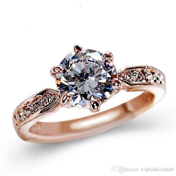 

european and american six jaw diamond ring platinum plated diamond ring, Golden;silver
