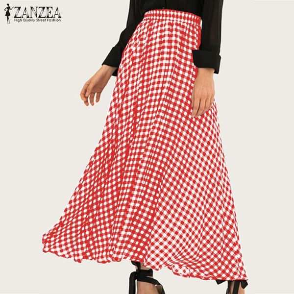 

zanzea 2020 kaftan spring skirts women's check sundress high waist long vestidos female plaid casual robe oversized 5xl, Black