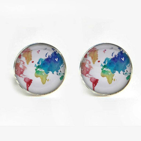 

2019 world map pattern cufflinks for men multicoloured earth map shirt cuff links personalized cufflinks wedding 006, Silver