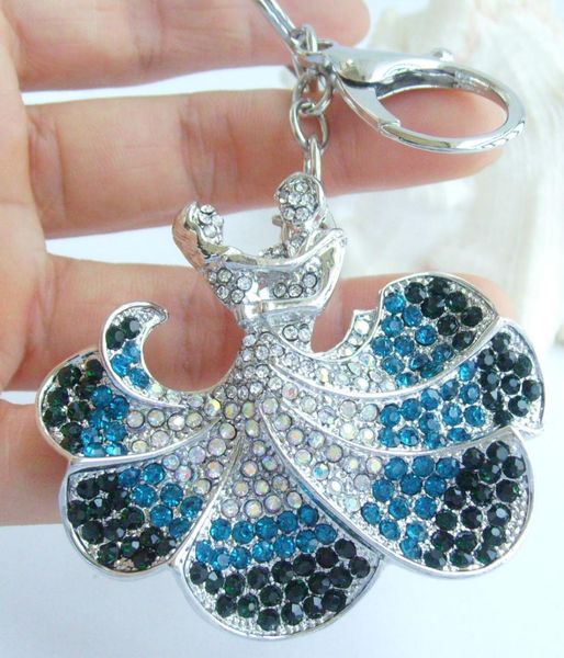 

pretty ballet dancer keychain pendant blue green rhinestone crystal k05815c2, Silver