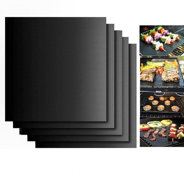 SN1104 Barbecue Grillen BBQ-Grillmatte, tragbar, antihaftbeschichtet und wiederverwendbar, erleichtert das Grillen, 33 x 40 cm, 0,2 mm, schwarze Ofen-Kochplattenmatten SN1104