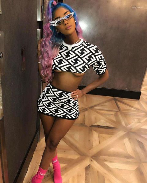 

2pcs clothing set summer dress suits women two piece dress ff letters crop skirts, White