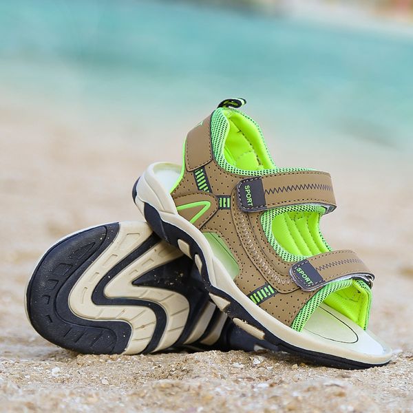 

2020 new fashion kid sandals for boys girls 8 shoes cut-outs rubber leather school shoes breathable open toe casual boy sandals, Black;red