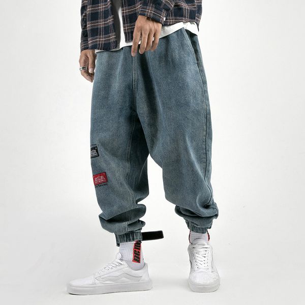 

men jeans pants hiphop streetwear loose blue jeans full length men oversize trousers harem pants magic stick leg