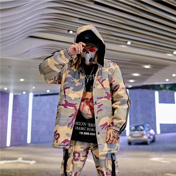 

camouflage hooded men winter jackets and coats streetwear windbreaker bomber jackets male thick parka plus size hip hop coat, Black