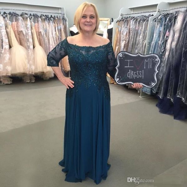 

chiifon mother of the bride dress 1/2 long sleeve evening dress off the shoulder lace mother dress weding party wear, Black;red