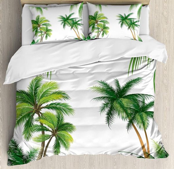

tropical duvet cover set king size coconut palm tree nature paradise plants foliage leaves digital 4 piece bedding set