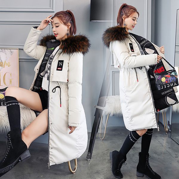 

two-sided cotton dress female medium-length winter 2019 new korean version hooded padded cotton jacket, Black
