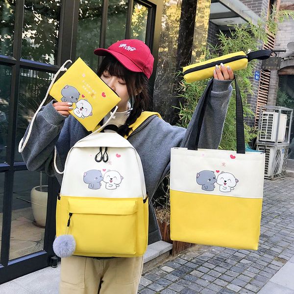 

ruwb 4 sets students casual school bags for teenage girls bookbag lady handle tote bag women canvas backpack sac a dos femme