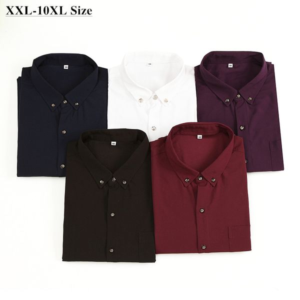 

men's white shirt business casual solid color loose long sleeve black social shirts male brand plus size 10xl 9xl 8xl 7xl 6xl, White;black