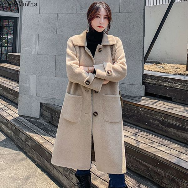 

aremomuwha 2019 winter new гранула composite fur coat one long раздел ветровка овец стриженой шерсти женский меховой куртки mh472, Tan;black