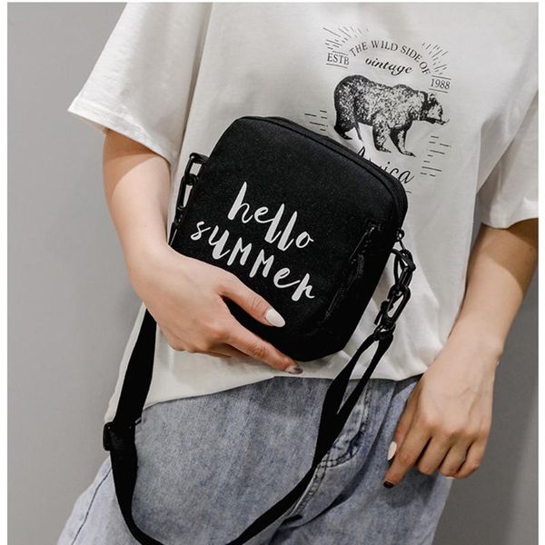 

2019 mini letter simple shoulder bag small canvas handbags ladies sports zipper cloth purse shell mobile phone bag tote