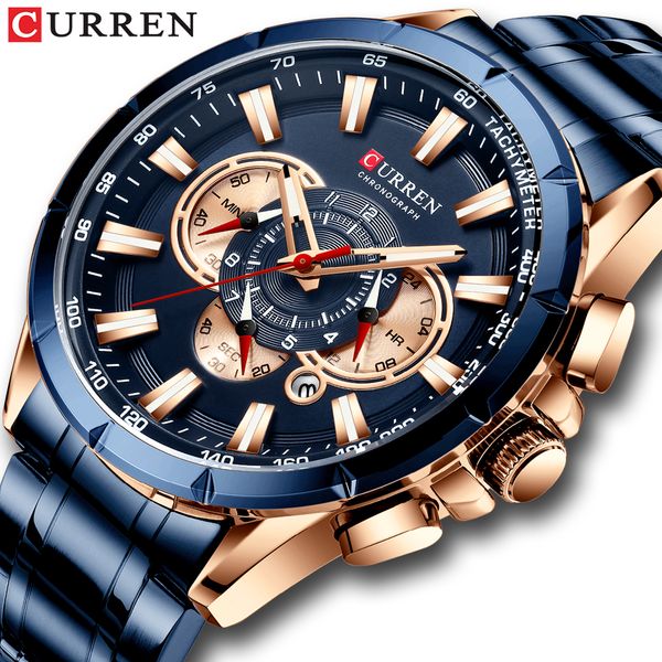 

curren overlaps three dial design men's wristwatch, sports fashion high-end watch, waterproof quartz men's watch, Slivery;brown