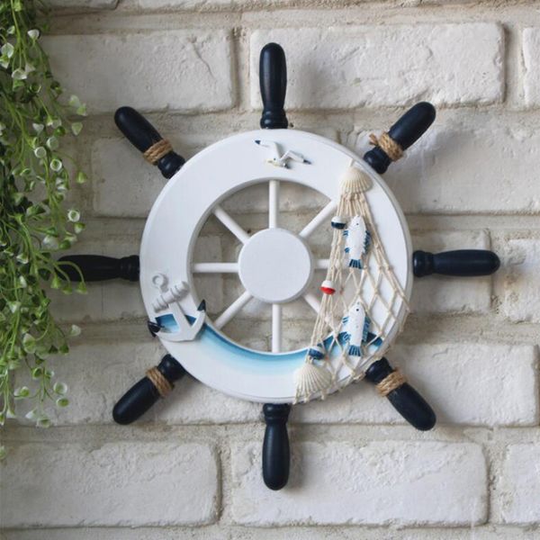 

fashion mediterranean style anchor helmsman wooden boat ship rudder fishing net home wall nautical decoration wheel wood craft decor, Black