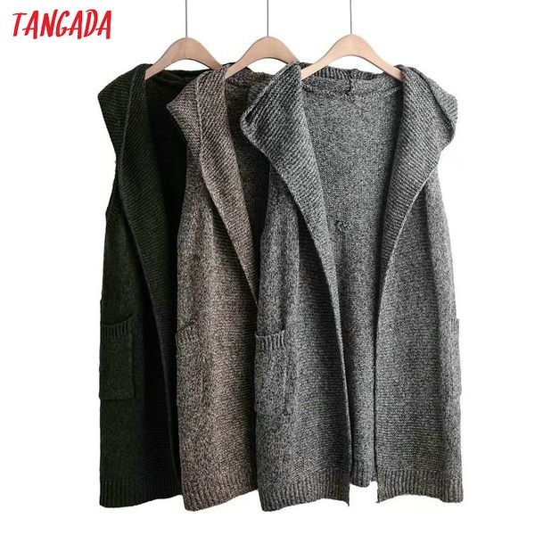 

tangada women solid knitted long waistcoat vest coat vintage lady new arrival sweater sleeveless cardigan female 1f107, Black;white