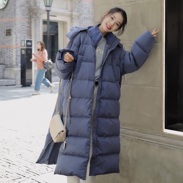 

p shoot 2018 winter chic blue long hooded deconstructable down coat stand collar side zipper slit cotton-padded clothes wome, Blue;black