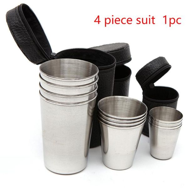 

4pcs durable outdoor mug mini beer coffee wine stainless steel cup set with cover camping travel hiking portable water cup &191