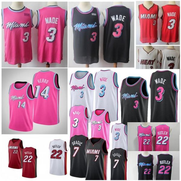

miami vice city заработанного издание dwayne wade 3 джерси heat тайлер 14 херро джимми батлер 22 сшитого мужские баскетбольные, Black;gray