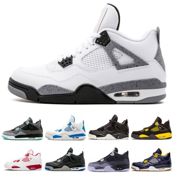 

wholesale 4 4s men basketball shoes white cement pure money royalty thunder bred oreo motosports blue sports sneakers shoes us 7-13